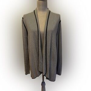 Talbots Open Front Striped Cardigan, Size L, Black and White